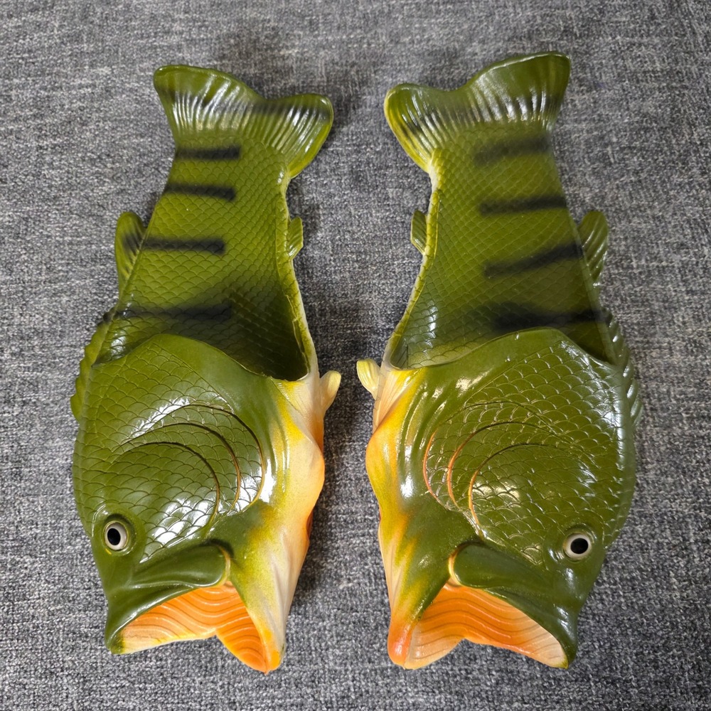 Coddies Fish Flip Flops Green Bass Slides Men 9-10 Women 10-11 EU 42/43